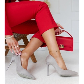 Gray high heels with a leather insert Amedie grey 1