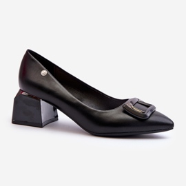 Vinceza Block-heeled pumps with a decoration, Eco Leather, Black Sarala 1 Vinceza Block-heeled pumps with a decoration, Eco Leather, Black Sarala 1