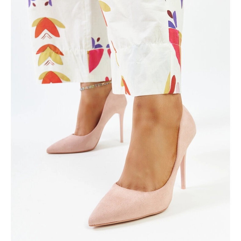 Pink high heels with a leather insert Amedie 1