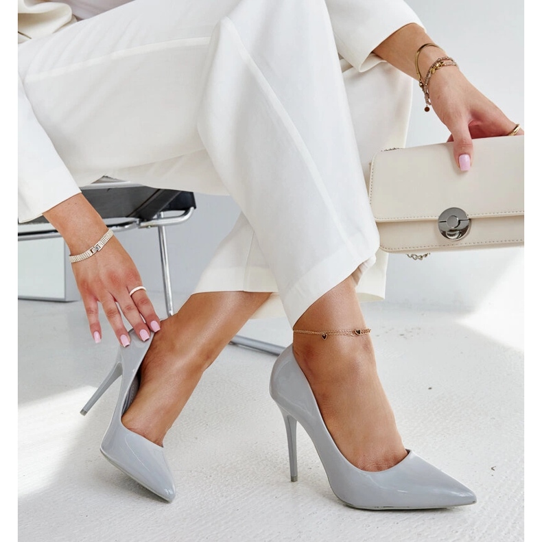 Gray patent stilettos with a Jadoin leather insert grey 1
