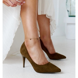Dark green high heels with a Paume leather insert 1