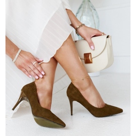 Dark green high heels with a Paume leather insert 2