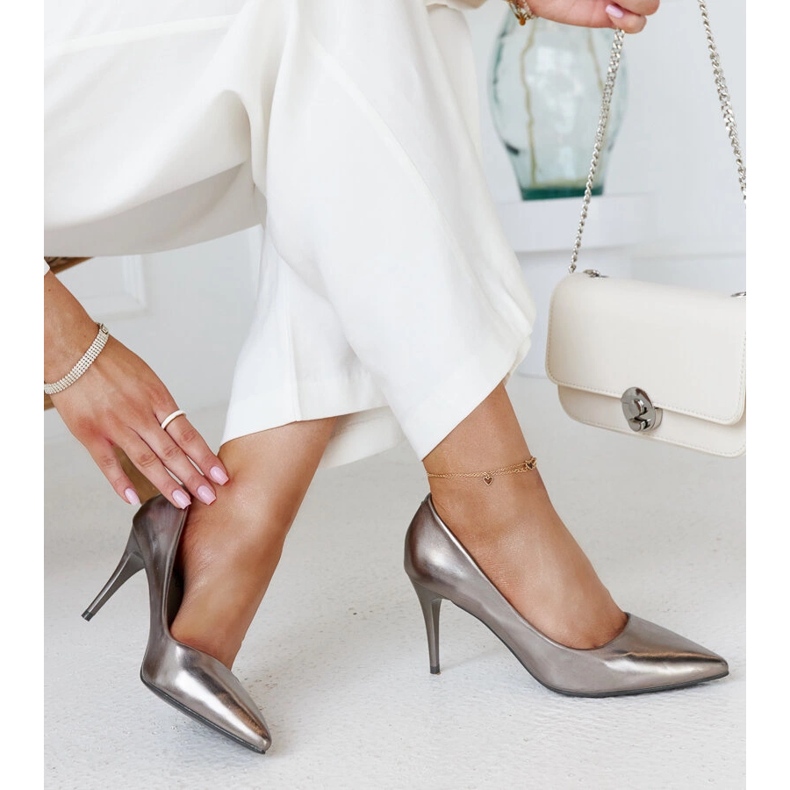 Gray metallic high heels with Paume leather insert grey 1