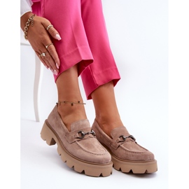 Vinceza Chunky Women's Beige Suede Loafers Neloria 1