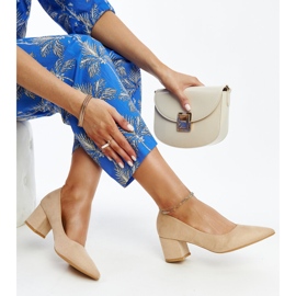 Beige high-heeled pumps with a Paris leather insert 1