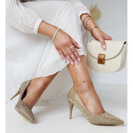 Gold shiny high heels with a leather insole golden 1