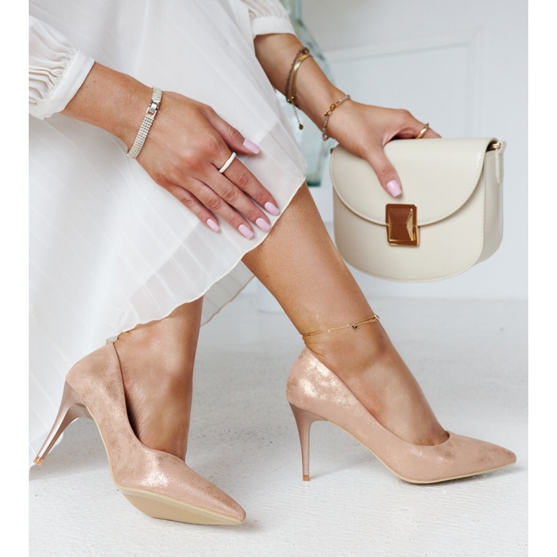 Champagne metallic high heels with leather insert from Soissons pink 1