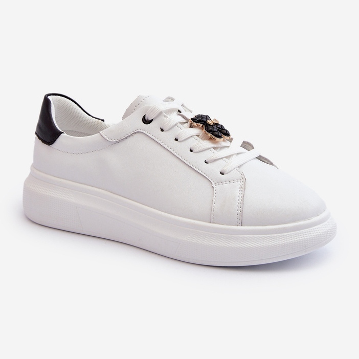 Vinceza Women's Leather Sneakers With Teddy Bear, White Mirven 2