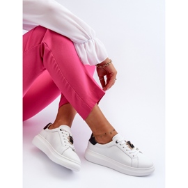 Vinceza Women's Leather Sneakers With Teddy Bear, White Mirven 1