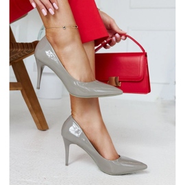 Gray patent stilettos with Alsacea leather insert grey 1