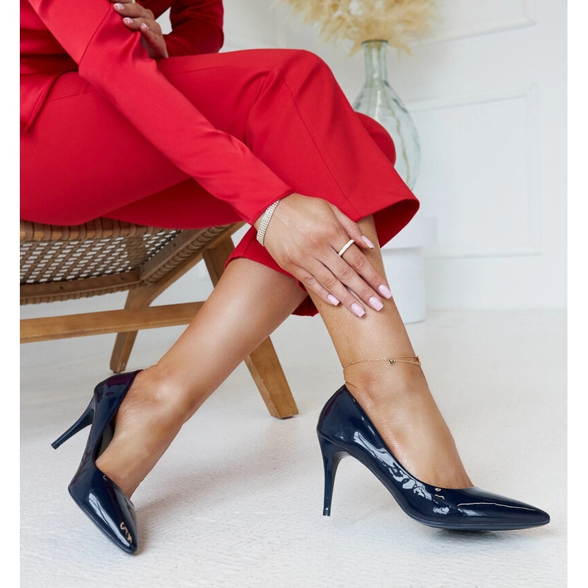 Navy blue patent high heels with leather insert ALSACEA Fashionable Shoes