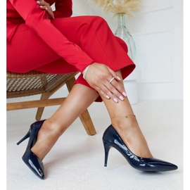 Navy blue patent stilettos with Alsacea leather insert 1