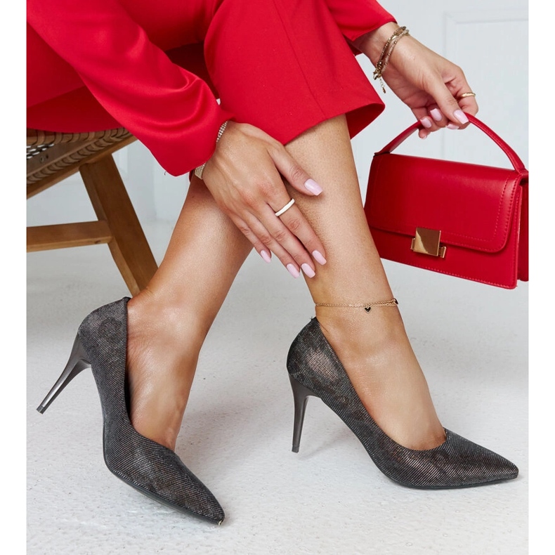 Gray shiny high heels with a leather insert by Manna grey 2