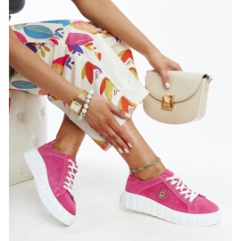 Dark pink leather sneakers with Stradone rhinestones 1