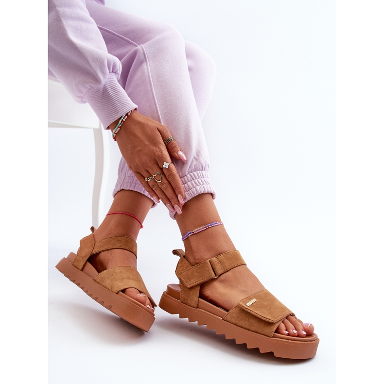 Women's Suede Sandals on the Big Star Platform NN274705 Brown 2