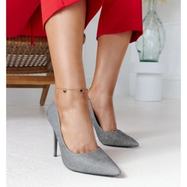 Silver shiny high heels with a leather insert by Cortes 1