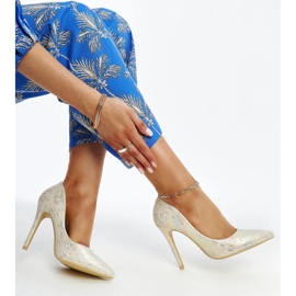 Gold metallic high heels with Serranillos leather insert golden 1