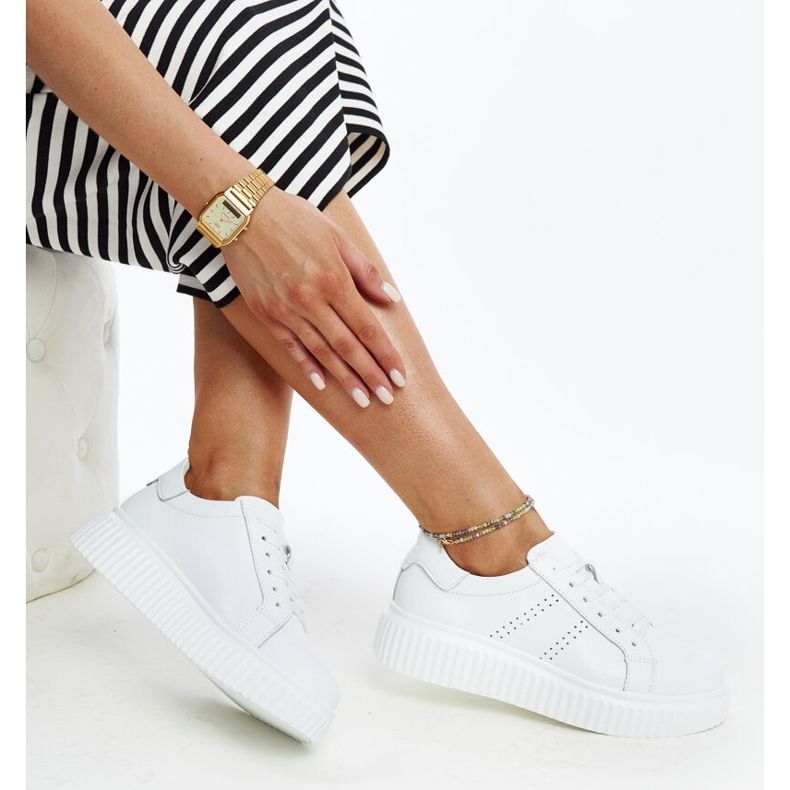 Blue leather shoes with a decorative buckle white 1