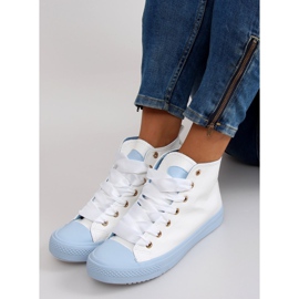 Ankle sneakers with double laces white blue 2