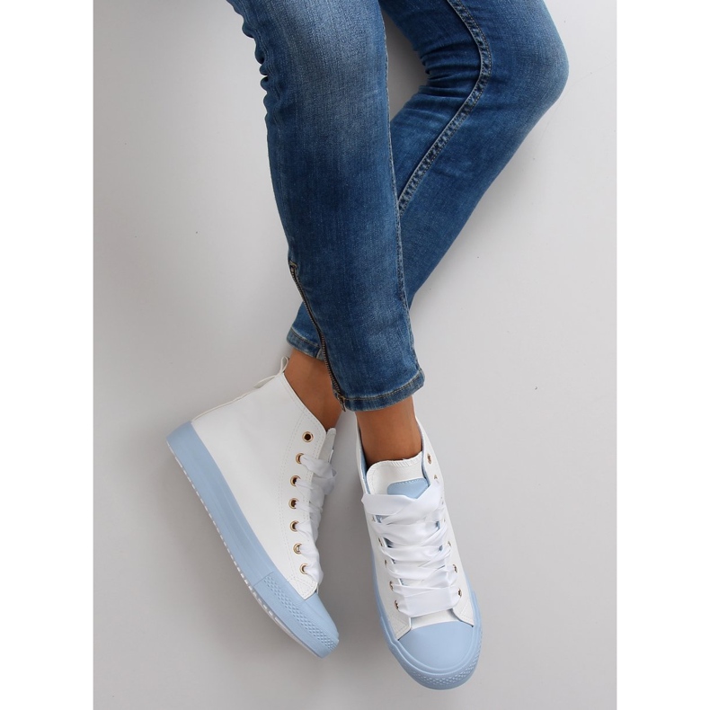 Ankle sneakers with double laces white blue 1