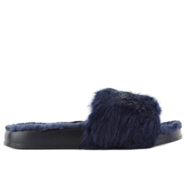 Fur slippers dd68 Blue navy blue 1