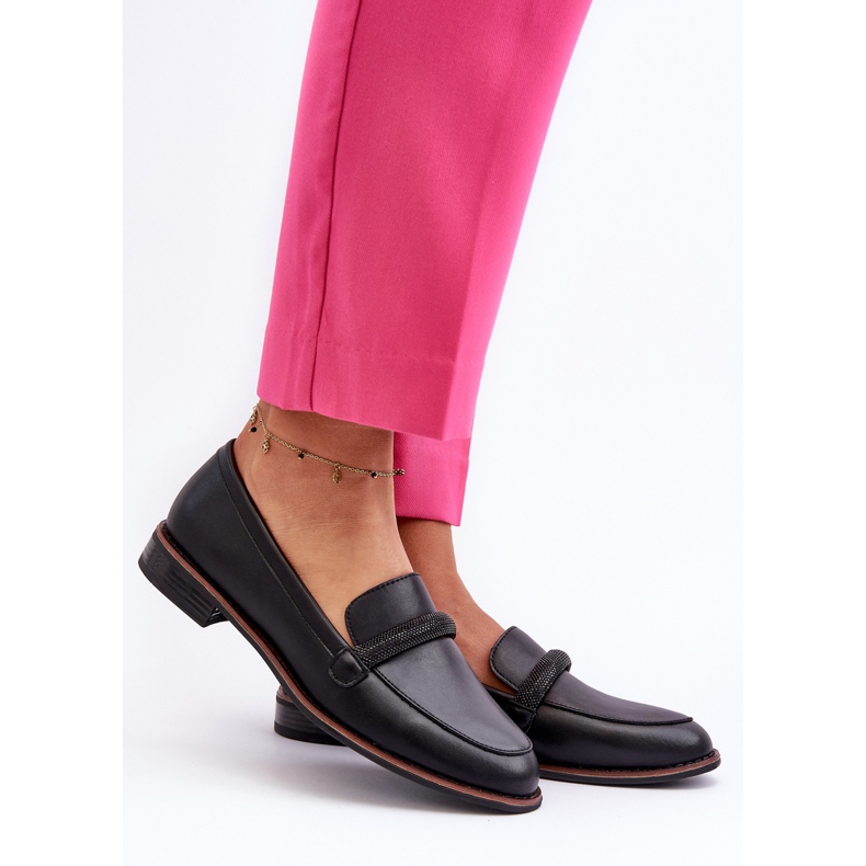 Sergio Leone Women's Leather Moccasins With a Decorative Strap, Black Saosin 2