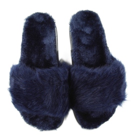 Fur slippers dd68 Blue navy blue 2