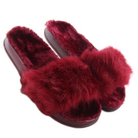 Fur slippers dd68 Wine red 2