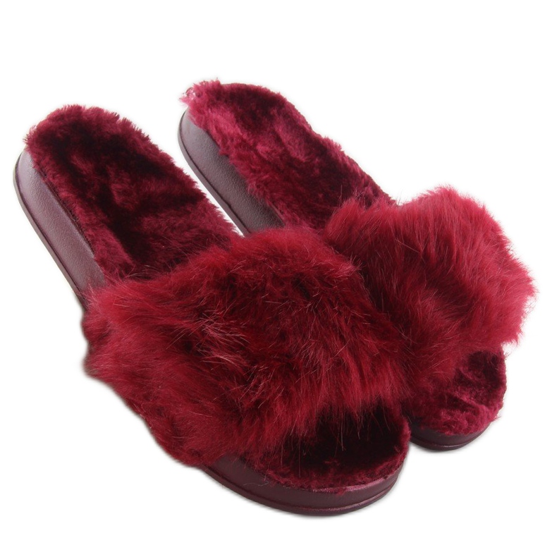 Fur slippers dd68 Wine red 2