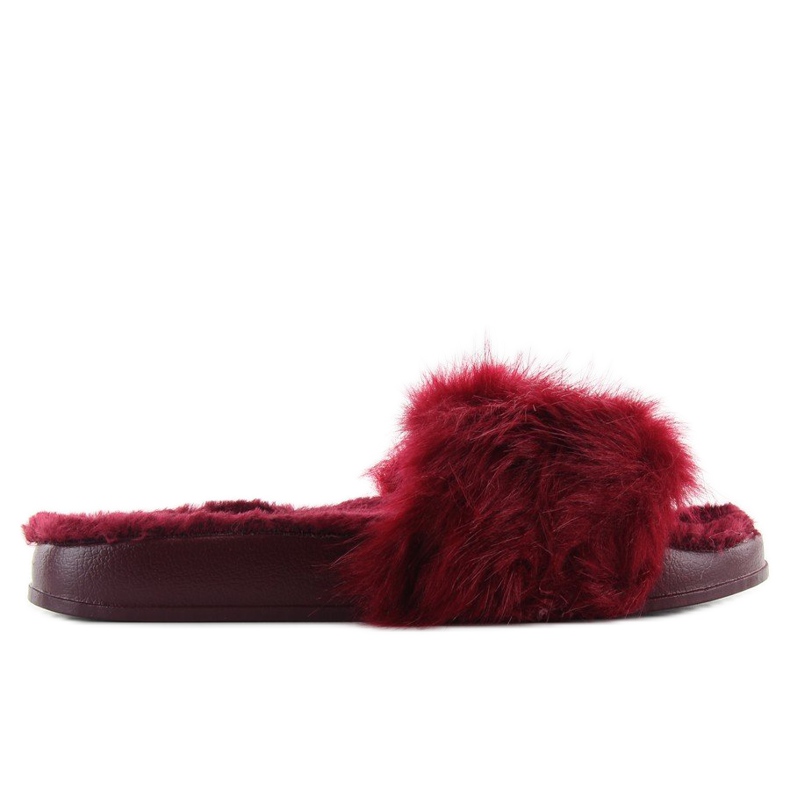 Fur slippers dd68 Wine red 1