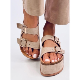 Galzai Khaki cork platform slippers beige 1