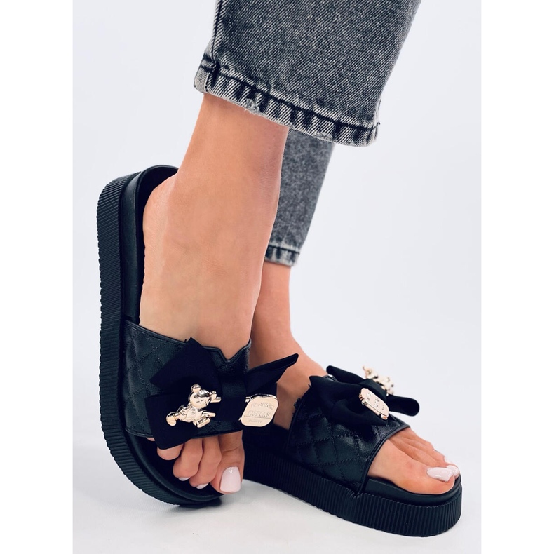 Brandis Black gold teddy bear flip flops 2