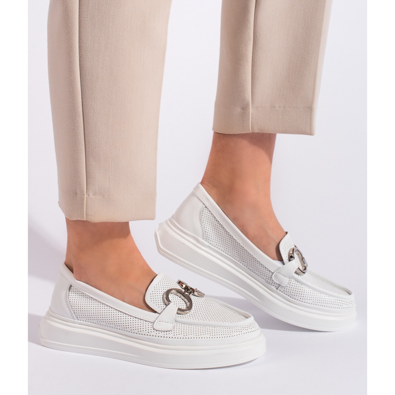 Goodin Women's white openwork moccasins 1