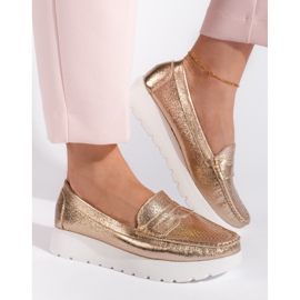 Goodin Openwork gold women's loafers on the platform golden 2
