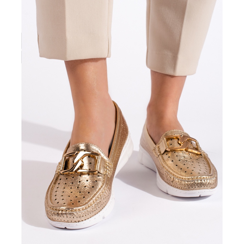 Goodin Women's gold moccasins with a buckle golden 1 Goodin Women's gold moccasins with a buckle golden 1