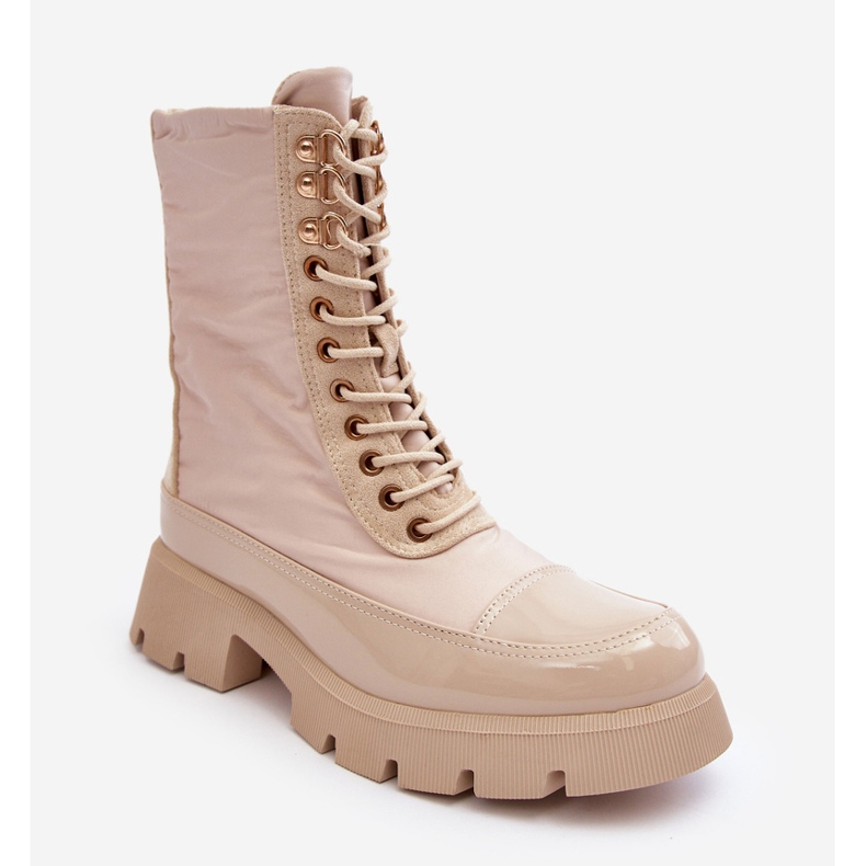 Beige Insulated Worker Boots On Flat Heels Saranema 2