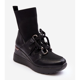 Women's Wedge Ankle Boots With Sock Black Helladina 1