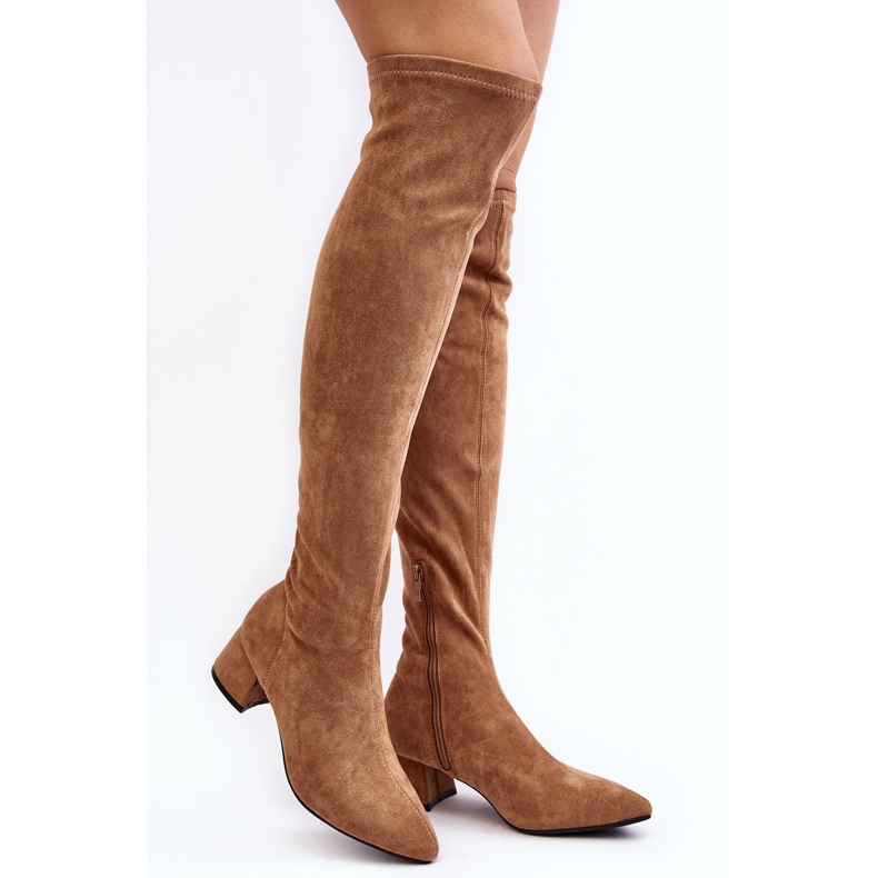 Women's Over-the-Knee Low Heel Boots Camel Maidna brown 1