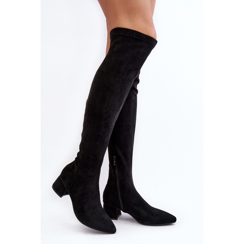 Women's Over-the-Knee Low Heel Boots Black Maidna 1
