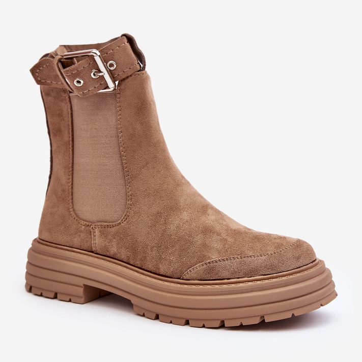 Suede Chelsea boots on a massive sole, Beige Ozaro 1