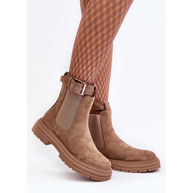 Suede Chelsea boots on a massive sole, Beige Ozaro 2