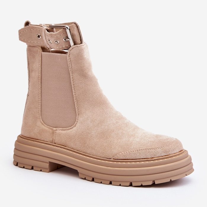 Suede Chelsea boots on a massive sole, light beige Ozaro 1