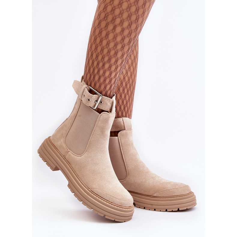 Suede Chelsea boots on a massive sole, light beige Ozaro 2