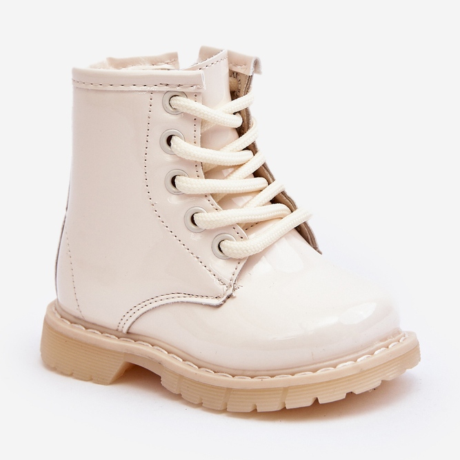 Children's patent leather ankle boots with a zipper, Beige Tibbie 2