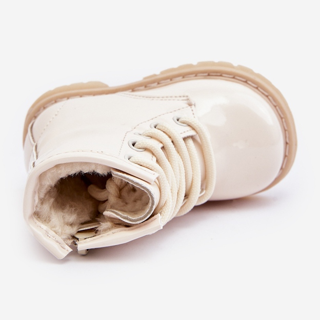 Children's patent leather ankle boots with a zipper, Beige Tibbie 1