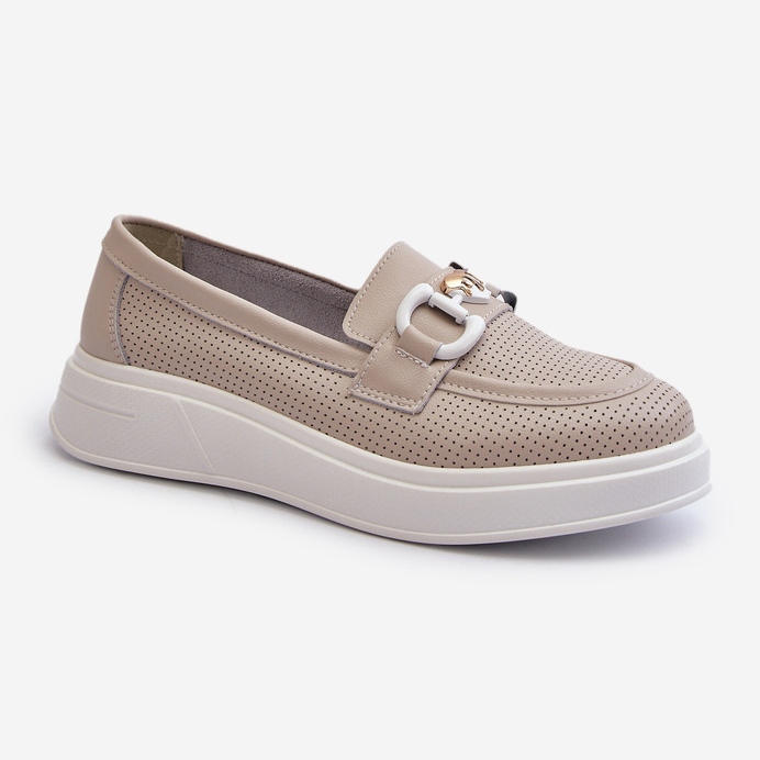 Women's Leather Moccasins on the Platform Beige S.Barski LR720 2