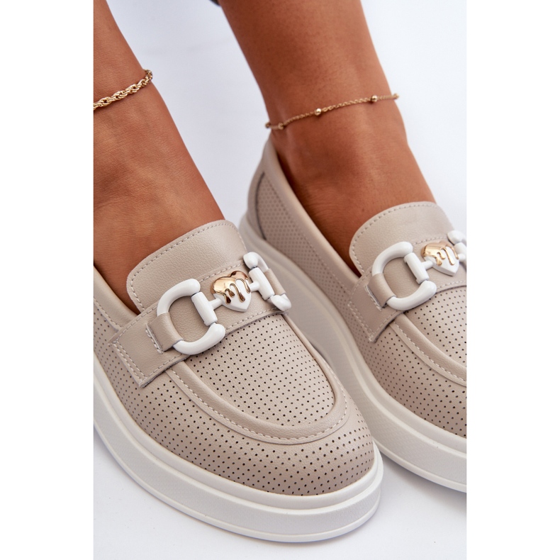 Women's Leather Moccasins on the Platform Beige S.Barski LR720 1