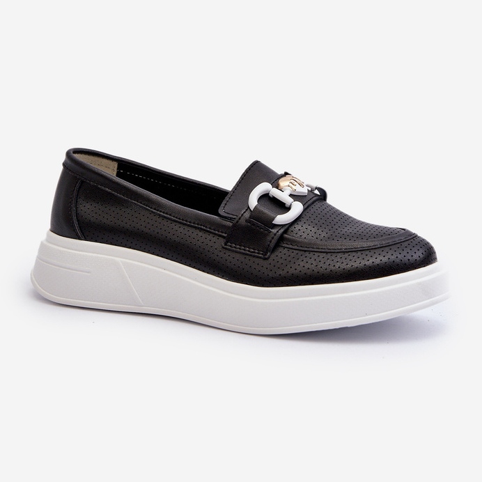 Women's Leather Moccasins on the Platform Black S.Barski LR720 1