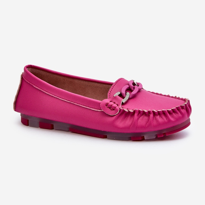 Women's Leather Moccasins With Fuchsia Decoration S.Barski LR339 pink 1