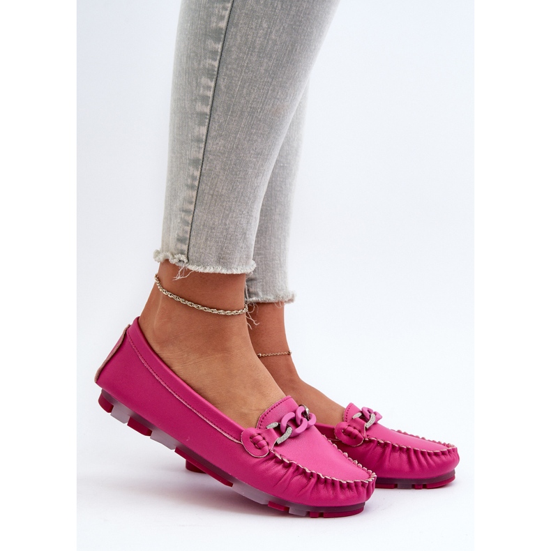 Women's Leather Moccasins With Fuchsia Decoration S.Barski LR339 pink 2 Women's Leather Moccasins With Fuchsia Decoration S.Barski LR339 pink 2